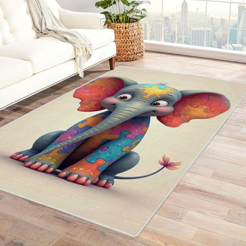 Zbeiba Teppich 100x160 cm, Buntes Tier Elefant-Puzzle 3D Muster, Wohnzimmer Teppich,Weicher Kurzflor Teppiche für Schlafzimmer, Kinderzimmer, Flur, Antirutsch, Waschbarer,Heimdekoration Zbeiba Teppich 100x160 cm, Buntes Tier Elefant-Puzzle 3D Muster, Wohnzimmer Teppich,Weicher Kurzflor Teppiche für Schlafzimmer, Kinderzimmer, Flur, Antirutsch, Waschbarer,Heimdekoration von Zbeiba