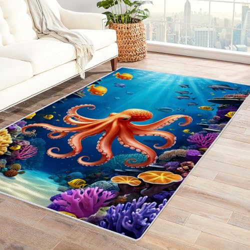 Zbeiba Teppich 100x160 cm, Cartoon-Seeoctopus 3D Muster, Wohnzimmer Teppich,Weicher Kurzflor Teppiche für Schlafzimmer, Kinderzimmer, Flur, Antirutsch, Waschbarer,Heimdekoration Zbeiba Teppich 100x160 cm, Cartoon-Seeoctopus 3D Muster, Wohnzimmer Teppich,Weicher Kurzflor Teppiche für Schlafzimmer, Kinderzimmer, Flur, Antirutsch, Waschbarer,Heimdekoration von Zbeiba