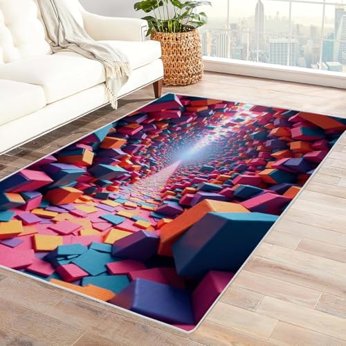 Zbeiba Teppich 100x160 cm, Kubischer Tunnel 3D Muster, Wohnzimmer Teppich,Weicher Kurzflor Teppiche für Schlafzimmer, Kinderzimmer, Flur, Antirutsch, Waschbarer,Heimdekoration Zbeiba Teppich 100x160 cm, Kubischer Tunnel 3D Muster, Wohnzimmer Teppich,Weicher Kurzflor Teppiche für Schlafzimmer, Kinderzimmer, Flur, Antirutsch, Waschbarer,Heimdekoration von Zbeiba