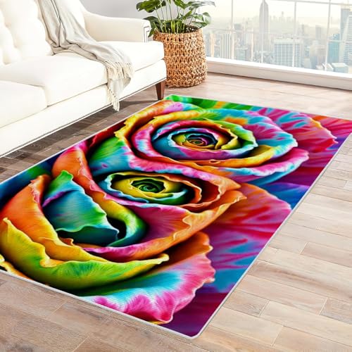Zbeiba Teppich 50x80 cm, Bunte Rosen 3D Muster, Wohnzimmer Teppich,Weicher Kurzflor Teppiche für Schlafzimmer, Kinderzimmer, Flur, Antirutsch, Waschbarer,Heimdekoration von Zbeiba