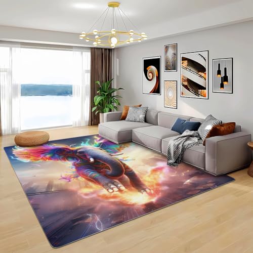 Zbeiba Teppich 50x80 cm, Bunter Elefant mit großen Ohren 3D Muster, Wohnzimmer Teppich,Weicher Kurzflor Teppiche für Schlafzimmer, Kinderzimmer, Flur, Antirutsch, Waschbarer,Heimdekoration von Zbeiba