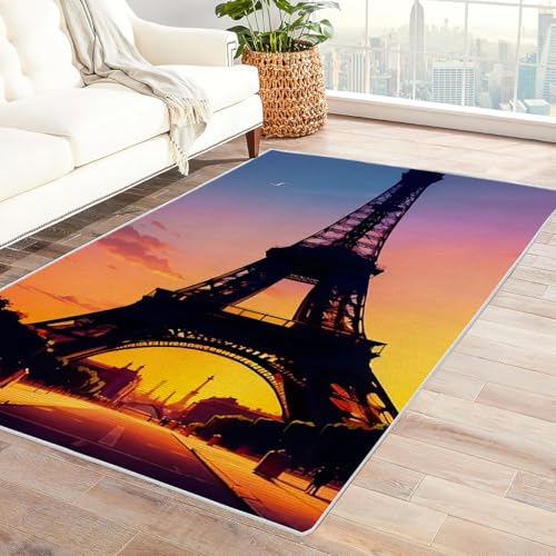 Zbeiba Teppich 50x80 cm, Eiffelturm 3D Muster, Wohnzimmer Teppich,Weicher Kurzflor Teppiche für Schlafzimmer, Kinderzimmer, Flur, Antirutsch, Waschbarer,Heimdekoration von Zbeiba
