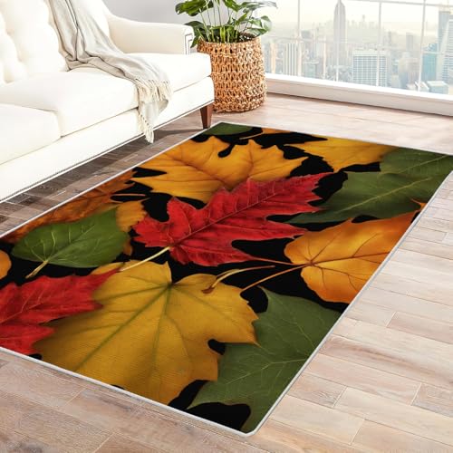Zbeiba Teppich 50x80 cm, Fallende Ahornblätter 3D Muster, Wohnzimmer Teppich,Weicher Kurzflor Teppiche für Schlafzimmer, Kinderzimmer, Flur, Antirutsch, Waschbarer,Heimdekoration von Zbeiba