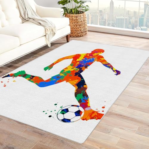 Zbeiba Teppich 50x80 cm, Fußballspielend 3D Muster, Wohnzimmer Teppich,Weicher Kurzflor Teppiche für Schlafzimmer, Kinderzimmer, Flur, Antirutsch, Waschbarer,Heimdekoration von Zbeiba
