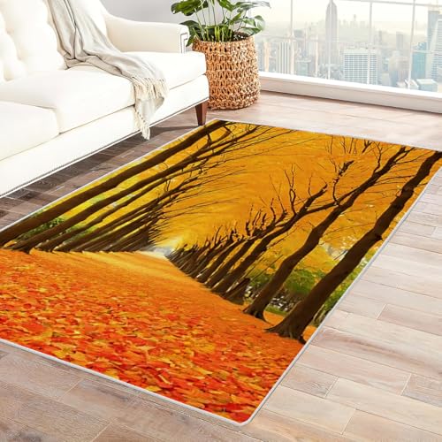 Zbeiba Teppich 50x80 cm, Herbstliche Laubblätter 3D Muster, Wohnzimmer Teppich,Weicher Kurzflor Teppiche für Schlafzimmer, Kinderzimmer, Flur, Antirutsch, Waschbarer,Heimdekoration von Zbeiba