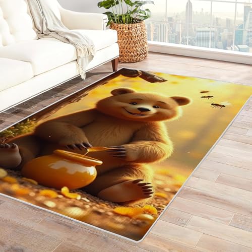 Zbeiba Teppich 50x80 cm, Honigbrauner Bär 3D Muster, Wohnzimmer Teppich,Weicher Kurzflor Teppiche für Schlafzimmer, Kinderzimmer, Flur, Antirutsch, Waschbarer,Heimdekoration von Zbeiba