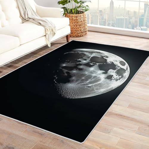 Zbeiba Teppich 50x80 cm, Kosmischer Mond 3D Muster, Wohnzimmer Teppich,Weicher Kurzflor Teppiche für Schlafzimmer, Kinderzimmer, Flur, Antirutsch, Waschbarer,Heimdekoration von Zbeiba