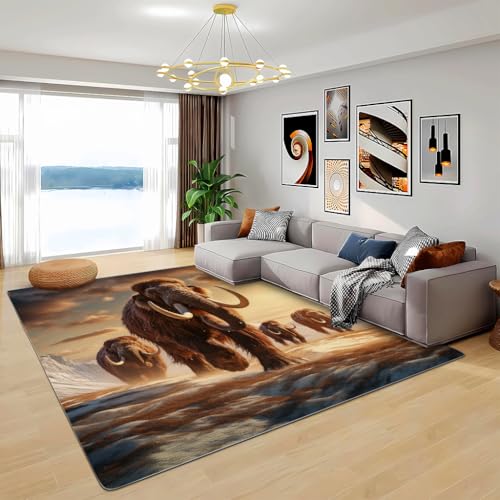 Zbeiba Teppich 50x80 cm, Mammut auf dem Eisfeld 3D Muster, Wohnzimmer Teppich,Weicher Kurzflor Teppiche für Schlafzimmer, Kinderzimmer, Flur, Antirutsch, Waschbarer,Heimdekoration von Zbeiba