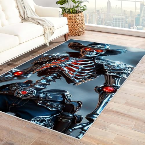 Zbeiba Teppich 50x80 cm, Metallschädel 3D Muster, Wohnzimmer Teppich,Weicher Kurzflor Teppiche für Schlafzimmer, Kinderzimmer, Flur, Antirutsch, Waschbarer,Heimdekoration von Zbeiba