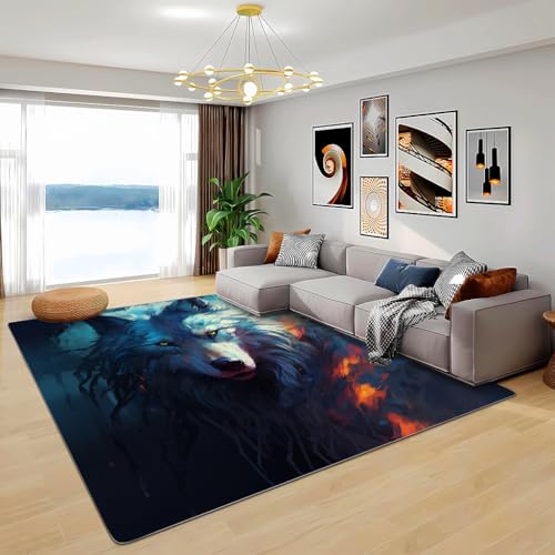 Zbeiba Teppich 50x80 cm, Ölgemälde Wolf 3D Muster, Wohnzimmer Teppich,Weicher Kurzflor Teppiche für Schlafzimmer, Kinderzimmer, Flur, Antirutsch, Waschbarer,Heimdekoration von Zbeiba