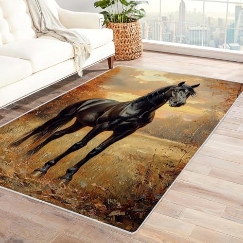 Zbeiba Teppich 50x80 cm, Ölgemälde eines Pferdes 3D Muster, Wohnzimmer Teppich,Weicher Kurzflor Teppiche für Schlafzimmer, Kinderzimmer, Flur, Antirutsch, Waschbarer,Heimdekoration von Zbeiba