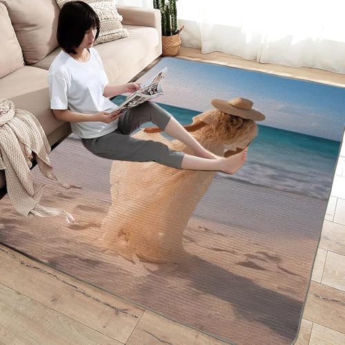 Zbeiba Teppich 50x80 cm, Ozeanstrand 3D Muster, Wohnzimmer Teppich,Weicher Kurzflor Teppiche für Schlafzimmer, Kinderzimmer, Flur, Antirutsch, Waschbarer,Heimdekoration von Zbeiba