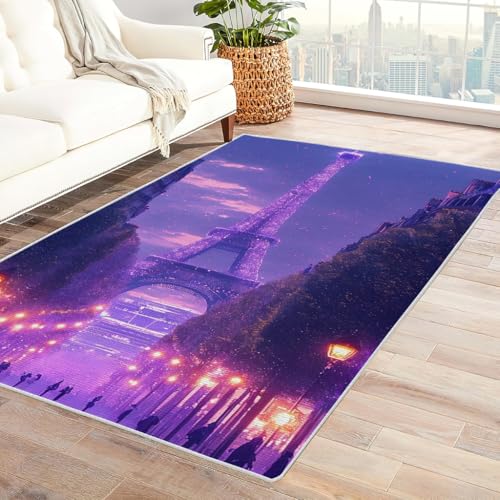 Zbeiba Teppich 50x80 cm, Pariser Eiffelturm 3D Muster, Wohnzimmer Teppich,Weicher Kurzflor Teppiche für Schlafzimmer, Kinderzimmer, Flur, Antirutsch, Waschbarer,Heimdekoration von Zbeiba