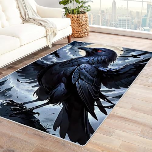 Zbeiba Teppich 50x80 cm, Raben 3D Muster, Wohnzimmer Teppich,Weicher Kurzflor Teppiche für Schlafzimmer, Kinderzimmer, Flur, Antirutsch, Waschbarer,Heimdekoration von Zbeiba