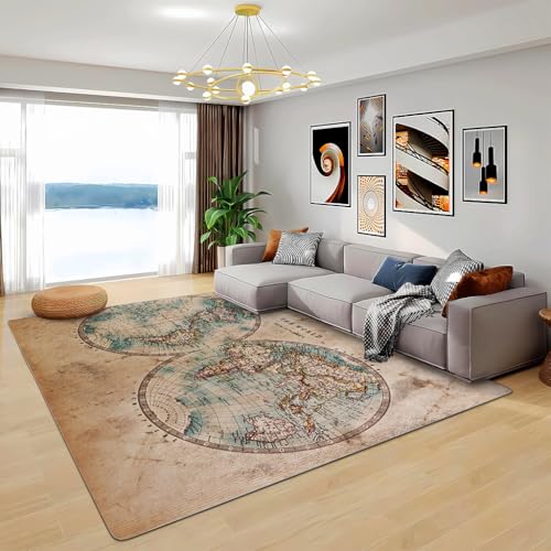 Zbeiba Teppich 50x80 cm, Retro-Weltkarte 3D Muster, Wohnzimmer Teppich,Weicher Kurzflor Teppiche für Schlafzimmer, Kinderzimmer, Flur, Antirutsch, Waschbarer,Heimdekoration von Zbeiba