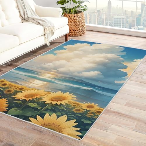 Zbeiba Teppich 50x80 cm, Sonnenblumen am Strand 3D Muster, Wohnzimmer Teppich,Weicher Kurzflor Teppiche für Schlafzimmer, Kinderzimmer, Flur, Antirutsch, Waschbarer,Heimdekoration Zbeiba Teppich 50x80 cm, Sonnenblumen am Strand 3D Muster, Wohnzimmer Teppich,Weicher Kurzflor Teppiche für Schlafzimmer, Kinderzimmer, Flur, Antirutsch, Waschbarer,Heimdekoration von Zbeiba