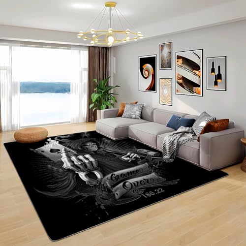 Zbeiba Teppich 50x80 cm, Spielkartenschädel 3D Muster, Wohnzimmer Teppich,Weicher Kurzflor Teppiche für Schlafzimmer, Kinderzimmer, Flur, Antirutsch, Waschbarer,Heimdekoration von Zbeiba