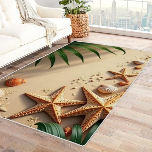 Zbeiba Teppich 50x80 cm, Strandseestern 3D Muster, Wohnzimmer Teppich,Weicher Kurzflor Teppiche für Schlafzimmer, Kinderzimmer, Flur, Antirutsch, Waschbarer,Heimdekoration von Zbeiba