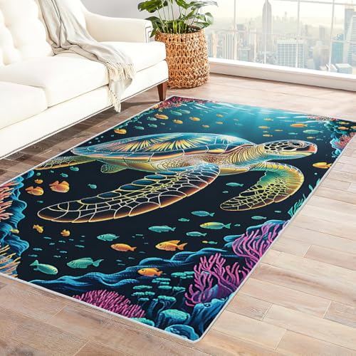 Zbeiba Teppich 50x80 cm, Tier-Schildkröte 3D Muster, Wohnzimmer Teppich,Weicher Kurzflor Teppiche für Schlafzimmer, Kinderzimmer, Flur, Antirutsch, Waschbarer,Heimdekoration von Zbeiba