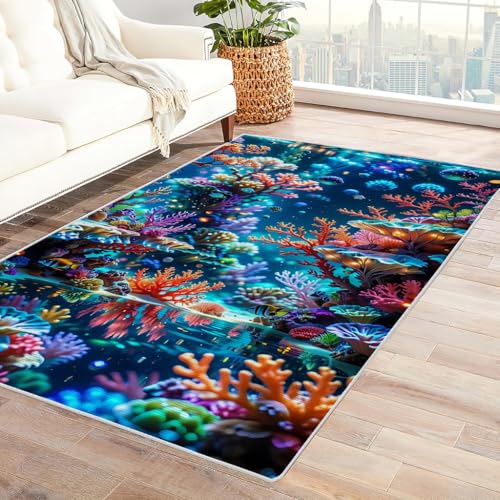 Zbeiba Teppich 50x80 cm, Traumhafte Unterwasserkorallen 3D Muster, Wohnzimmer Teppich,Weicher Kurzflor Teppiche für Schlafzimmer, Kinderzimmer, Flur, Antirutsch, Waschbarer,Heimdekoration von Zbeiba