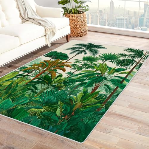 Zbeiba Teppich 50x80 cm, Tropische Regenwaldpalmen 3D Muster, Wohnzimmer Teppich,Weicher Kurzflor Teppiche für Schlafzimmer, Kinderzimmer, Flur, Antirutsch, Waschbarer,Heimdekoration von Zbeiba