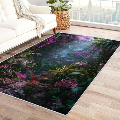 Zbeiba Teppich 50x80 cm, Tropischer Pflanzenwald 3D Muster, Wohnzimmer Teppich,Weicher Kurzflor Teppiche für Schlafzimmer, Kinderzimmer, Flur, Antirutsch, Waschbarer,Heimdekoration von Zbeiba