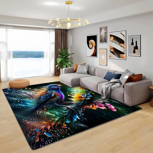 Zbeiba Teppich 50x80 cm, Vögel in Aquarell 3D Muster, Wohnzimmer Teppich,Weicher Kurzflor Teppiche für Schlafzimmer, Kinderzimmer, Flur, Antirutsch, Waschbarer,Heimdekoration von Zbeiba
