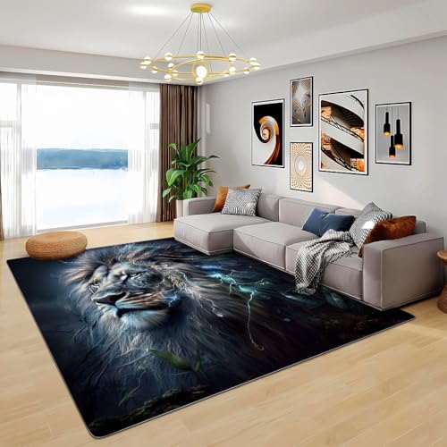 Zbeiba Teppich 50x80 cm, Wilder Sternenhimmel-Löwe 3D Muster, Wohnzimmer Teppich,Weicher Kurzflor Teppiche für Schlafzimmer, Kinderzimmer, Flur, Antirutsch, Waschbarer,Heimdekoration von Zbeiba