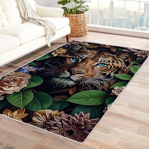 Zbeiba Teppich 50x80 cm, Wilder Tiger 3D Muster, Wohnzimmer Teppich,Weicher Kurzflor Teppiche für Schlafzimmer, Kinderzimmer, Flur, Antirutsch, Waschbarer,Heimdekoration von Zbeiba