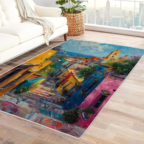 Zbeiba Teppich 60x90 cm, Farbenfrohe Ölgemäldestraßen 3D Muster, Wohnzimmer Teppich,Weicher Kurzflor Teppiche für Schlafzimmer, Kinderzimmer, Flur, Antirutsch, Waschbarer,Heimdekoration Zbeiba Teppich 60x90 cm, Farbenfrohe Ölgemäldestraßen 3D Muster, Wohnzimmer Teppich,Weicher Kurzflor Teppiche für Schlafzimmer, Kinderzimmer, Flur, Antirutsch, Waschbarer,Heimdekoration von Zbeiba