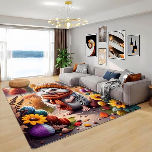 Zbeiba Teppich 60x90 cm, Igel mit Hut im Herbst 3D Muster, Wohnzimmer Teppich,Weicher Kurzflor Teppiche für Schlafzimmer, Kinderzimmer, Flur, Antirutsch, Waschbarer,Heimdekoration Zbeiba Teppich 60x90 cm, Igel mit Hut im Herbst 3D Muster, Wohnzimmer Teppich,Weicher Kurzflor Teppiche für Schlafzimmer, Kinderzimmer, Flur, Antirutsch, Waschbarer,Heimdekoration von Zbeiba