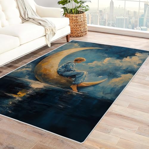 Zbeiba Teppich 60x90 cm, Junge sitzt auf dem Mond 3D Muster, Wohnzimmer Teppich,Weicher Kurzflor Teppiche für Schlafzimmer, Kinderzimmer, Flur, Antirutsch, Waschbarer,Heimdekoration Zbeiba Teppich 60x90 cm, Junge sitzt auf dem Mond 3D Muster, Wohnzimmer Teppich,Weicher Kurzflor Teppiche für Schlafzimmer, Kinderzimmer, Flur, Antirutsch, Waschbarer,Heimdekoration von Zbeiba