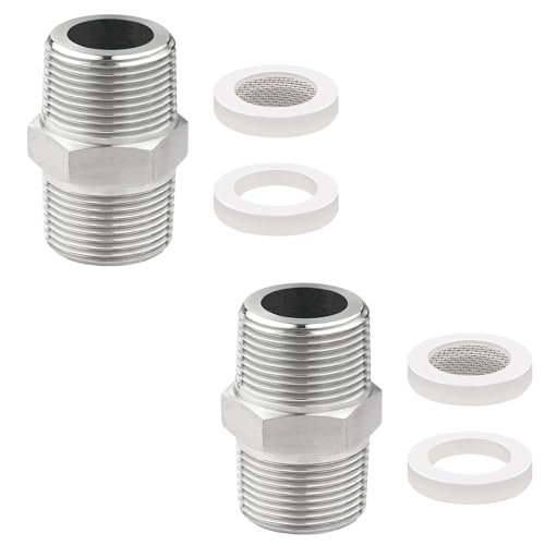 2 Stücke 1/2" Duschschlauch Adapter Edelstahl Doppelnippel | Verbinder Verlängerung Gewindefitting Adapter mit 2 x Bubbler Spüle Belüfter Filter Element 2 x Dichtungen aus hochwertigem Messing 2 Stücke 1/2" Duschschlauch Adapter Edelstahl Doppelnippel | Verbinder Verlängerung Gewindefitting Adapter mit 2 x Bubbler Spüle Belüfter Filter Element 2 x Dichtungen aus hochwertigem Messing von Zbssny