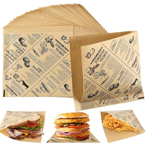 200 Stück Burger Papier, 15x15cm Dicke Deli Papierblätter Wasserdicht Ölabweisend Burgerpapier für Pommes, Sandwich Butterbrot Burgers Käse Kuchen von Zbssny