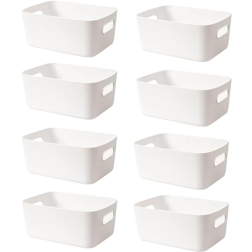 8 Stück Aufbewahrungsbox Kunststoff 30 cm Weiß Groß Organizer Körbe für Badezimmer, Küchenschrank, Regal Kleiderschrank Praktische Aufbewahrungsboxen Plastikboxen Set von Zbssny