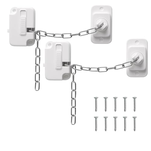 Fenstersicherheitsbegrenzer Schloss Set, 2er-Pack Kettenschlösser mit Schrauben für Fenster, Türen, Kühlschränke und Schränke, Weiß von Zbssny