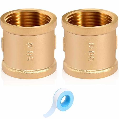 2 Stück Messing Muffe 1 Zoll | Robuster Doppelnippel 1 Zoll Verbinder für Rohrverbindungen Wasser Installation IG Anschlussnippel von Zbssny
