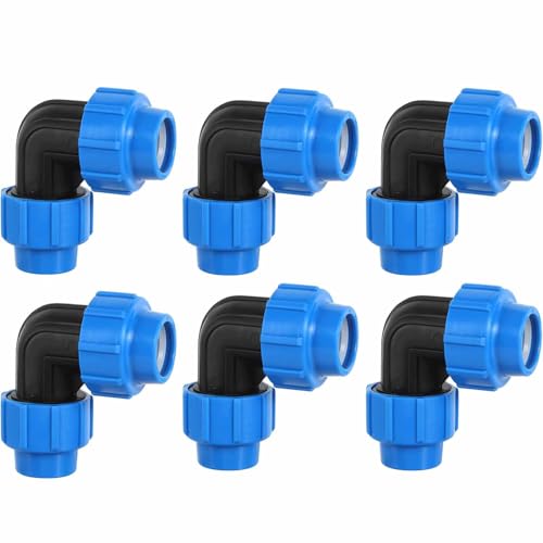 Zbssny 6 Stück PE Rohr 25mm Winkel Verschraubung 90°Robuster PP Fitting Verbinder für PE-Rohre Blaue Kunststoff Kupplung von Zbssny