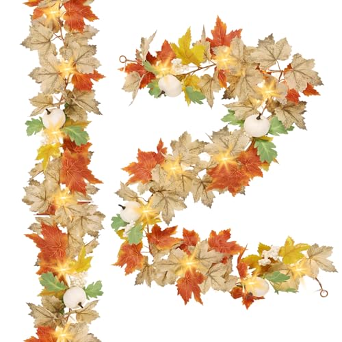 Herbstblätter-Girlande mit Lichtern, beleuchtete Herbstgirlanden mit Kürbissen, batteriebetriebene Ahornblatt-Girlande, Herbstdekoration, Thanksgiving-Halloween-Dekorationen für Zuhause, Kamin, Tisch Herbstblätter-Girlande mit Lichtern, beleuchtete Herbstgirlanden mit Kürbissen, batteriebetriebene Ahornblatt-Girlande, Herbstdekoration, Thanksgiving-Halloween-Dekorationen für Zuhause, Kamin, Tisch von Zcdl Lamp