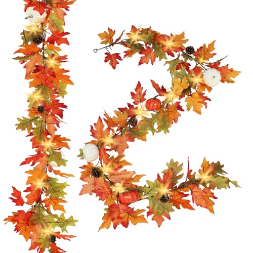 Herbstgirlande mit Lichtern, beleuchtete Herbstgirlande mit Tannenzapfen und Kürbis, Ahornblätter-Girlanden mit Lichtern, Thanksgiving-Dekorationen für Kaminsims, Haustür, Heimkamin (1,8 m, Timer) Herbstgirlande mit Lichtern, beleuchtete Herbstgirlande mit Tannenzapfen und Kürbis, Ahornblätter-Girlanden mit Lichtern, Thanksgiving-Dekorationen für Kaminsims, Haustür, Heimkamin (1,8 m, Timer) von Zcdl Lamp