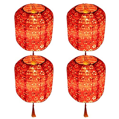 4 Stück LED-Papierlaternen | Rot/Weiße chinesische Papierlaternen | Aushöhlen hängende asiatische japanische Papierlampen | Leuchtet im Dunkeln für Zuhause, Hochzeiten, Partys, Chinesisches Neujahr von Zceplem