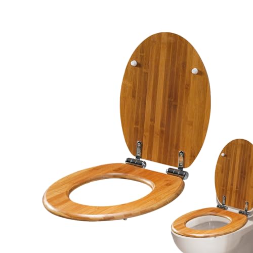 Toilettensitz aus Holz oval,WC-Sitzschutz aus Holz mit Absenkautomatik - Mit Edelstahlscharnieren, leicht zu reinigen, klemmsicher, WC-Sitz aus Holz mit Absenkautomatik für Badezimmer Zceplem von Zceplem