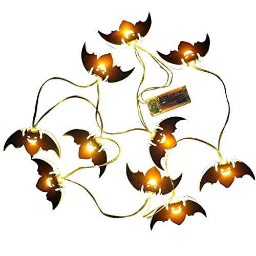 Zceplem Halloween-LED-Lichtdekoration | 2m/78.7inch LED Halloween Lichter mit Fledermäusen Kürbisse Hexen - Batteriebetriebene Lichterketten Halloween Party Decor Kranz Zubehör von Zceplem