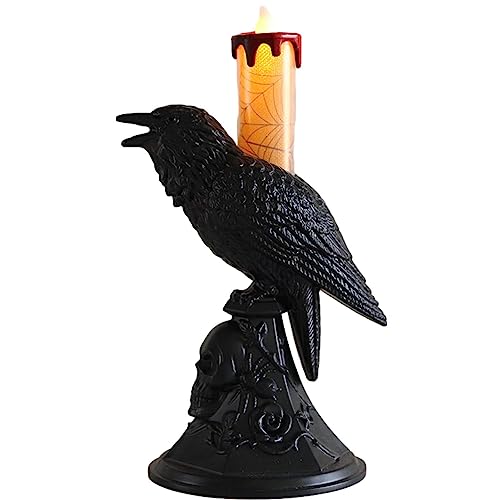 Zceplem Krähenlampe - Halloween lebensechte Kerzenständer Vögel Lichtdekoration - Raven Light Crow Tischlampen, Vintage Harz Vogellampe für Nachttisch Schlafzimmer Wohnzimmer Dekor von Zceplem