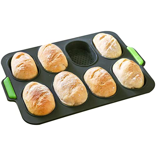 Zceplem Mini-Brotbackform aus Silikon, Kleine Brotbackform aus Silikon, Ovale perforierte Brotpfannen zum Backen von französischem Brot, Minibrot, kleinem Laib, 8 Rosten, Lebensmittelqualität von Zceplem