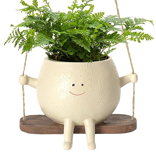 Zceplem Swing Face Planter Pot, Hanging Head Planter for Indoor Outdoor Garden Plant Succulent Pots, Cute Resin Plant Potting Unique for String of Pearls Plant Live Flower Pots Gift for Mother von Zceplem