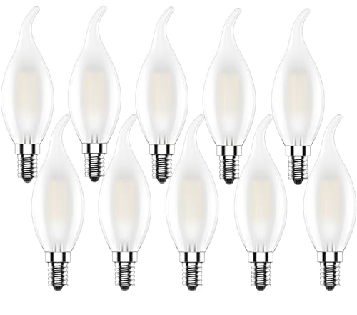 Zcexhph E14 LED Kerzen,4W Kerzenlampe,E14 LED Leuchtmittel Warmweiss 2700K,Nicht Dimmbar Kerzenbirnen,400LM Filament Glühbirne,Kerzenform für Kronleuchter,Milchglas,10er Pack von Zcexhph