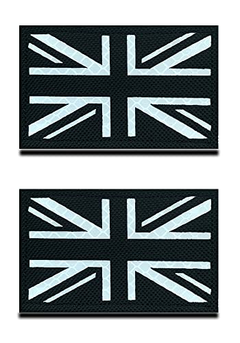2 Stück reflektierende Great British Union United Kingdom UK Patch Infrarot IR National Moral Badge Tactical Military Army Uniform Verschluss Emblem für Rucksack Hut Jacke Weste Biker Reisen (schwarz) von Zcketo
