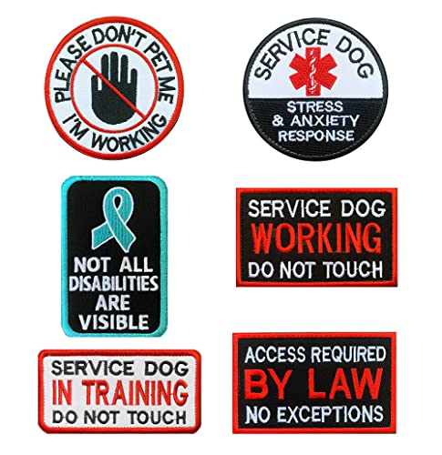 Bündel 6 Stück Abnehmbare Diensthunde-Patches, Service Dog Patch “Do Not Pet Working Training Anxiety Dog” Hunde Abzeichen Gestickt Verschluss Patches für Hundeweste, Geschirr, Rucksack von Zcketo
