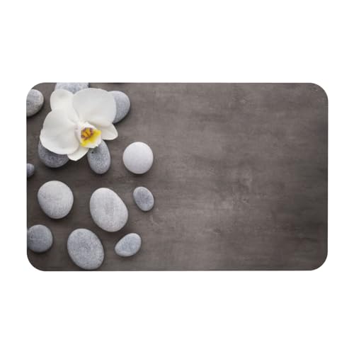 Kieselgur-Matte, Motiv: weiße Blume mit Steindruck, 50 x 80 cm, bequeme Bodenmatte für Dusche, rutschfeste Kieselgur Kieselgur-Matte, Motiv: weiße Blume mit Steindruck, 50 x 80 cm, bequeme Bodenmatte für Dusche, rutschfeste Kieselgur von Zcmkjlg